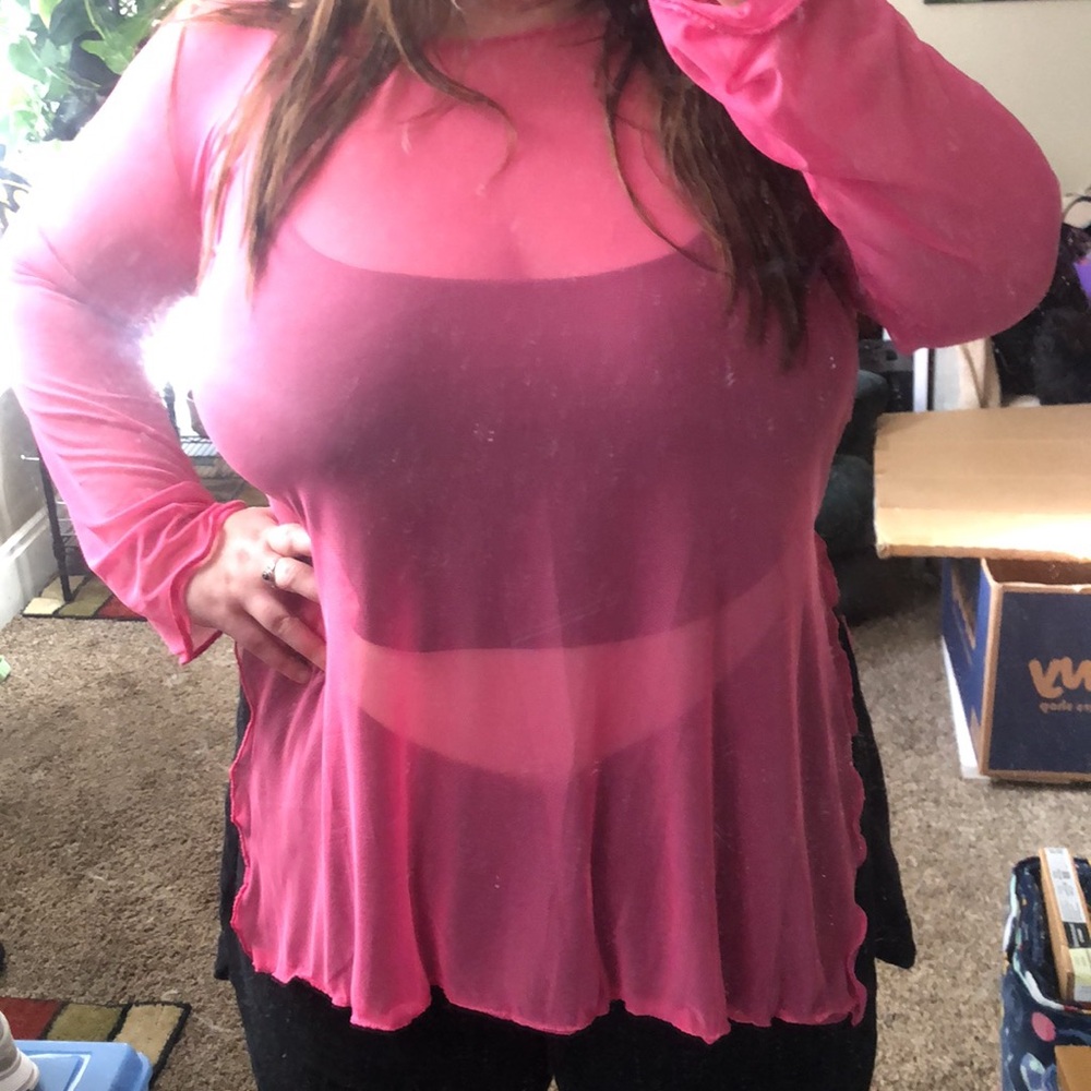 NWT Bright Pink Mesh Top for raves, layering, or festivals MWLBM Original Design - Picture 5 of 6
